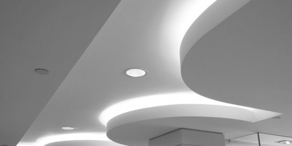 Suspended Ceiling With Modern Lighting Drywall Finishing