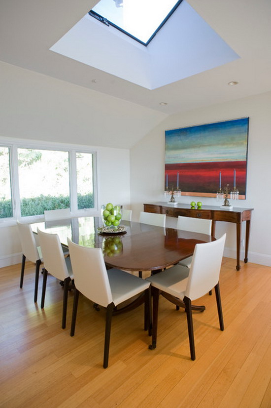 : Elegant Wood Table And White Chairs In Contemporary Dining Room Ideas