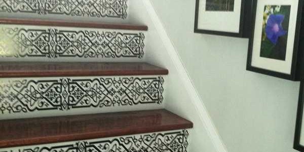 Stenciling Painting Ideas Staircase Black And White Design