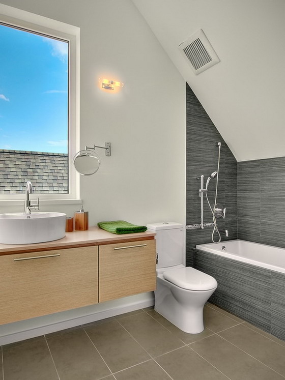 : Wall Design In Clean Contemporary Bathroom