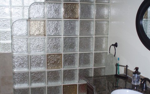 Contemporary Bathroom Glass Block Shower Wall