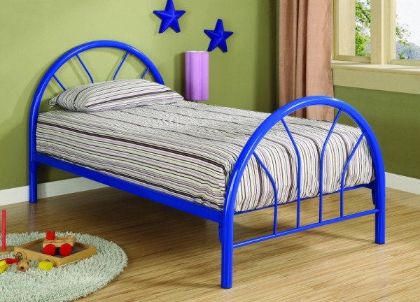 : Metal Twin Bed Frame Blue