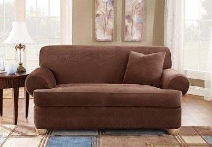 Cushion Three Piece Sofa Slipcover In Brown Accent